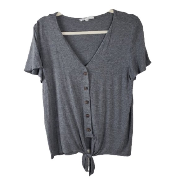 Pink Rose Tops - 5/$25 Pink Rose Gray Tee Top with Front Tie Size L